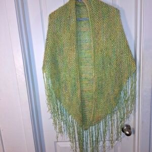 Green Fringe Knit Shawl